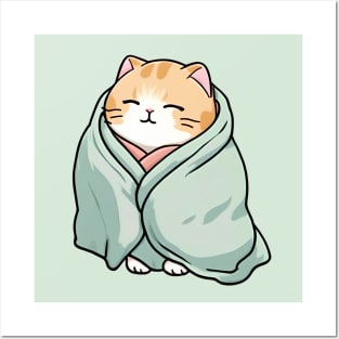 Cute orange cat in a blanket Posters and Art